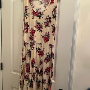 LuLaRoe Cream and Red Floral Maxi Dress